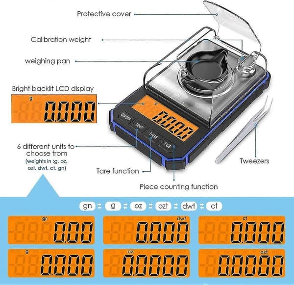 Precision Scale, 50g/0.001g, 0.001g Precision Scale, Portable Digital Scale with LCD Display with 50