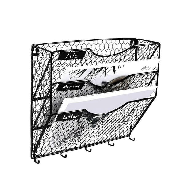 3-Tier Metal Mesh File Organizer Hanging Mail Rack With Hooks Letter Document Magazine Office