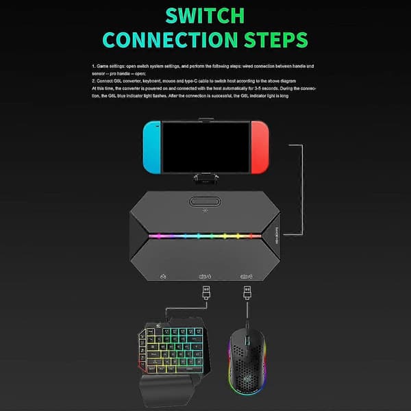 G6l-omformer + enhånds tastatur + mus + musematte-sett for Switch Ps4 5 konsollkontrolleromformer
