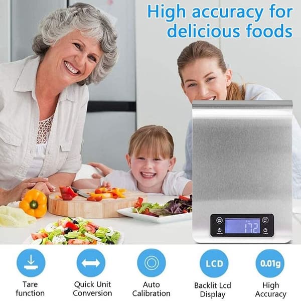 Digital Kitchen Scale, Small Electronic Multifunctional, Weighs in Grams and Ounces, with Accurate LCD Display, Silver Color. AQUAFORGE