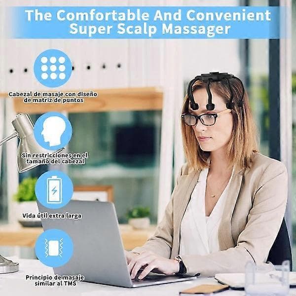 1 Black Scalp Massager with Vibrating Contacts, Rechargeable