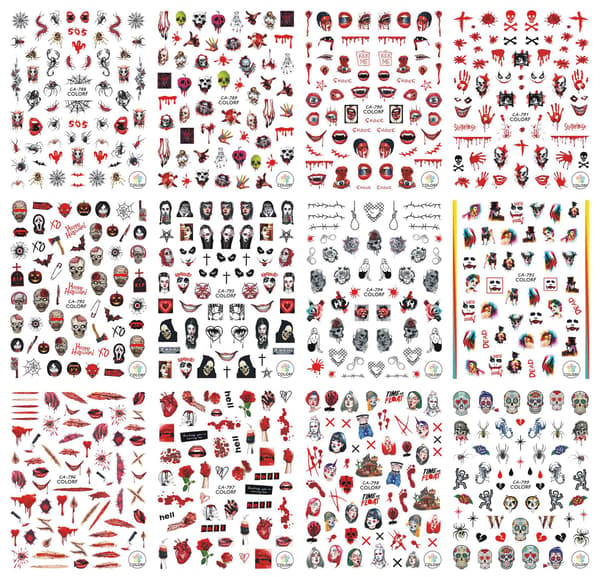 5-pack Halloween Nageldekaler, Självhäftande DIY Nagelkonst