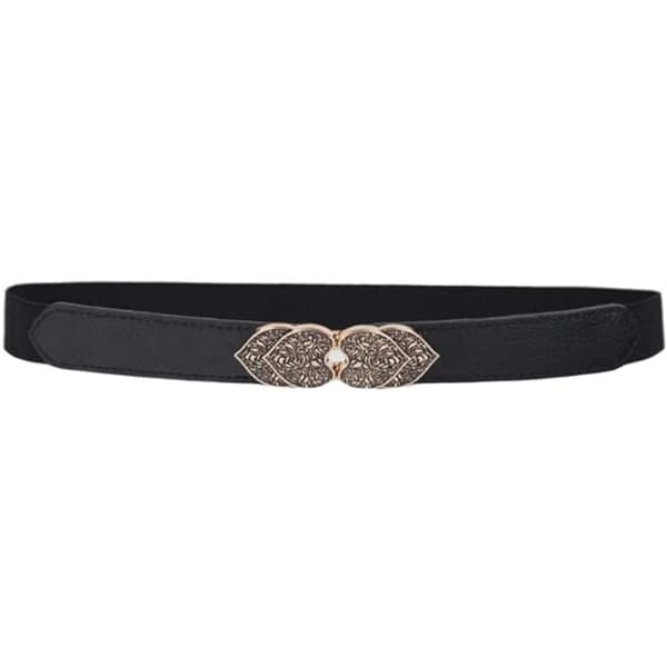 Retro slankt elastisk stretchbelte for kvinner til kjoler dame midjebelte tynt belte (svart)