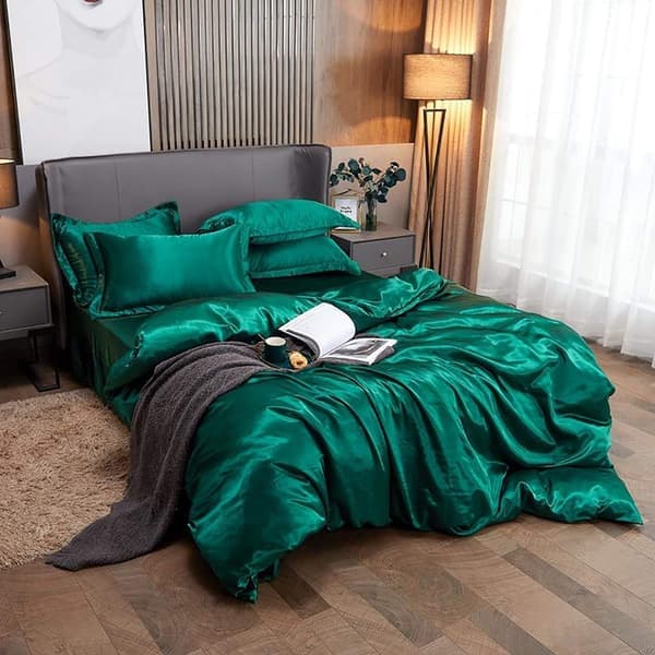 Satin Bedding Set Green 150x200 cm Green 150cmx200cm
