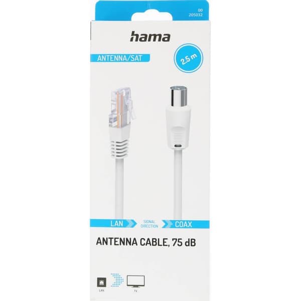 Antennekabel 75dB Koaksialstik til RJ45-stik Hvid 2,5m
