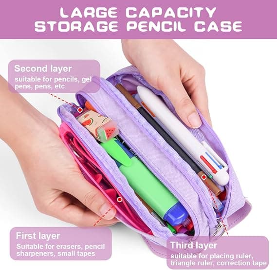 Large Pencil Case, Large Capacity Multi-Compartment Pencil Pouch, Office Supplies, Makeup Bag, Stress Relief Pencil Case