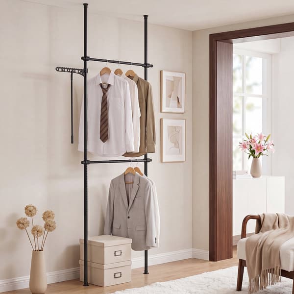 Justerbart tøjstativ fra gulv til loft, sort, 112-300 cm