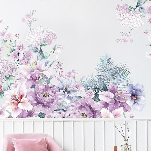 Romantiska lila blommor väggdekal självhäftande barnrum sovrum entré 30x90cm 2st FX-C372