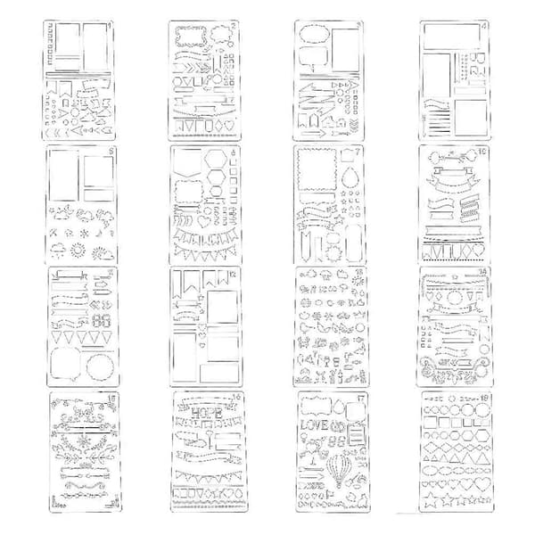 16 st A6 Various Pattern Drawing Stencils DIY Hollow Drawing Templates for Notebook Diary Scrapbook Photo Album DIY