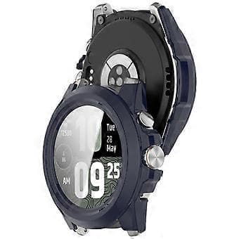 Compatible for TicWatch Atlas Watch Case PC Frame Protection with Tempered Glass Screen Protector (Dark Blue)