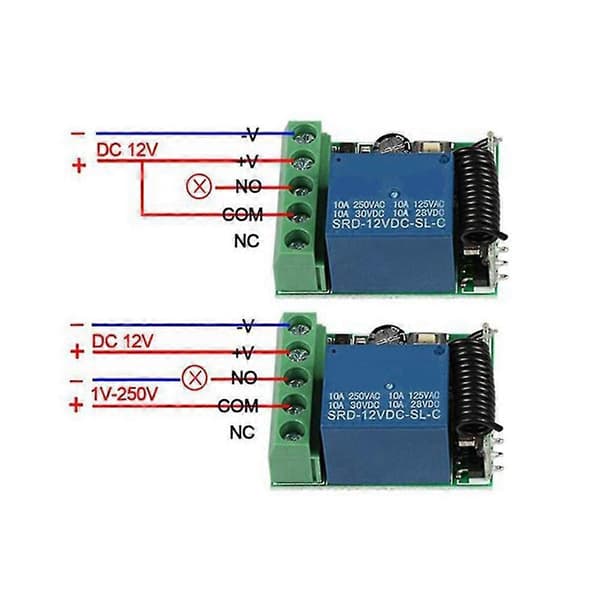 DC 12V 1-kanals RF-relémodul trådløs brytermottaker + 2 fjernkontroller