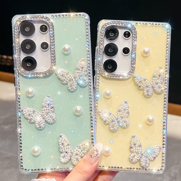 Samsung Galaxy S26 Ultra 5G Deksel Diamantglitter Perlesommerfugl TPU Støtsikkert
