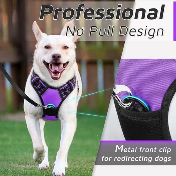 Purple, Large, Dog Harness, Adjustable Reflective No-Pull Dog Harness, Easy On, with Control Handle, Breathable Dog Harness, Durable, Harness