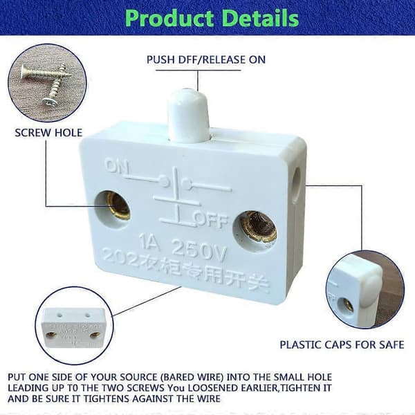 4 Pieces Cabinet Door Lamp Switch Suitable for 12V 24V 110V White