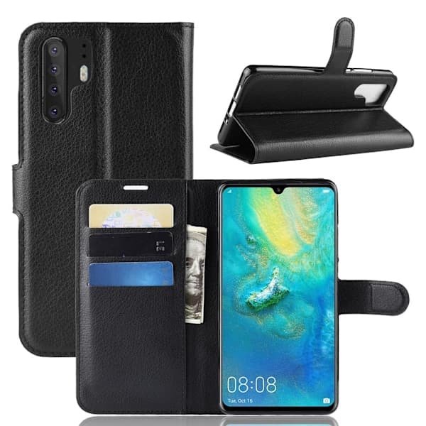 Huawei P30 Pro - Litchi Pung Etui - Sort Sort Sort