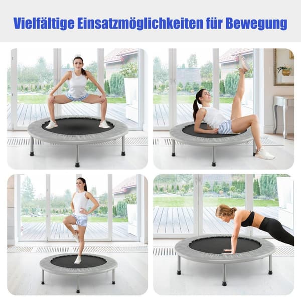 Mini-trimtrampoline, sammenleggbar, 97 cm, kapasitet 150 kg, grå