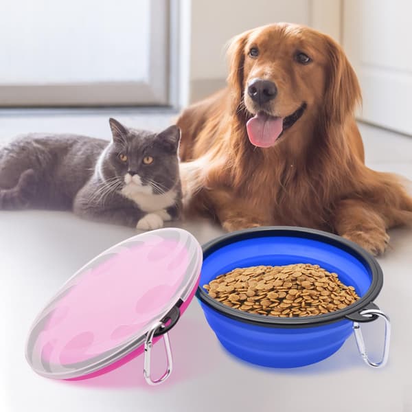 Set med 2 hopfällbara hundskålar, 1000ml/37oz med karbinhakar
