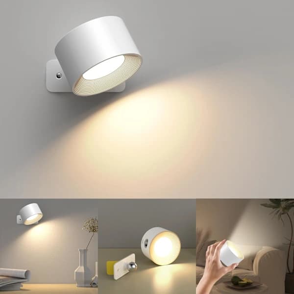 Wall lamp with USB charging, 360° rotation and touch control