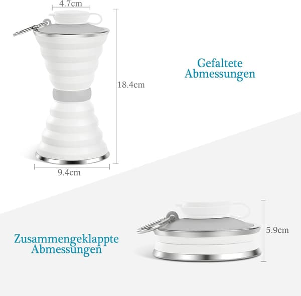 BPA-fri hopfällbar vattenflaska med karbinhake 500 ml grå