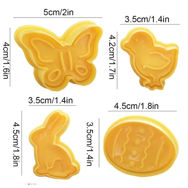 Plastic Fondant Cutters, 4-piece, Easter Egg Butterfly Rabbit Chick Shapes, Cookie Cake Mold