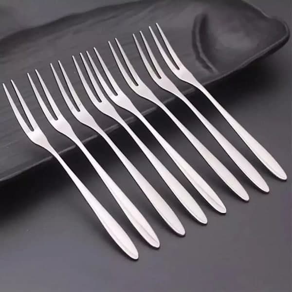 Small Stainless Steel Forks for Cocktail, Appetizer, Dessert, Party - 10 Pieces, 2-Prong Fruit Fork