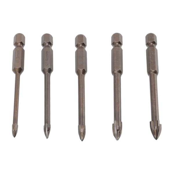 5pcs Carbide Tipped Drill Glass Ceramic Hole Saw Drill Multifunctional Hole Saw Tool with Triangular Handle
