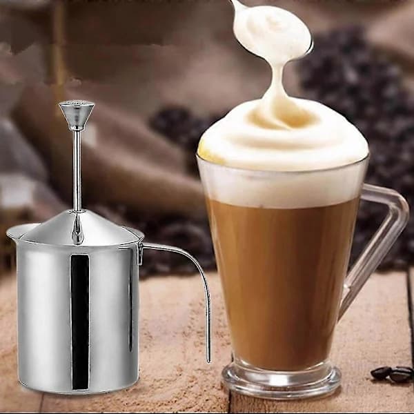 400ML Manuel Mælkeskummer, Rustfrit Stål Dobbelt Si Trykmekanisme Skumpisker Kaffe Cappuccino