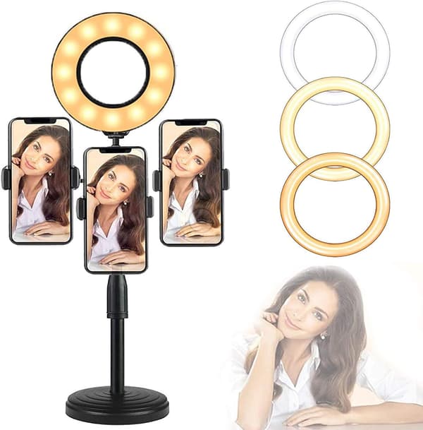 6,3 tommer justerbar LED-ringlampe med 3 lystilstande, Ri