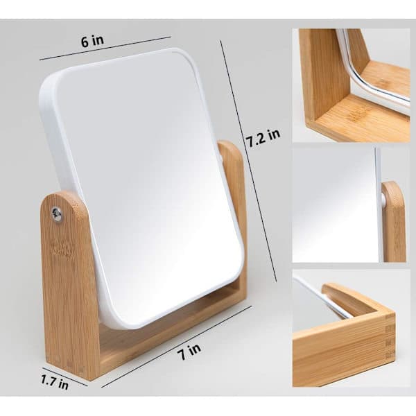 Makeup Mirror with Natural Bamboo Stand, Double-Sided Magnifying Mirror 360 Degree Swivel, Portable Table Mirror