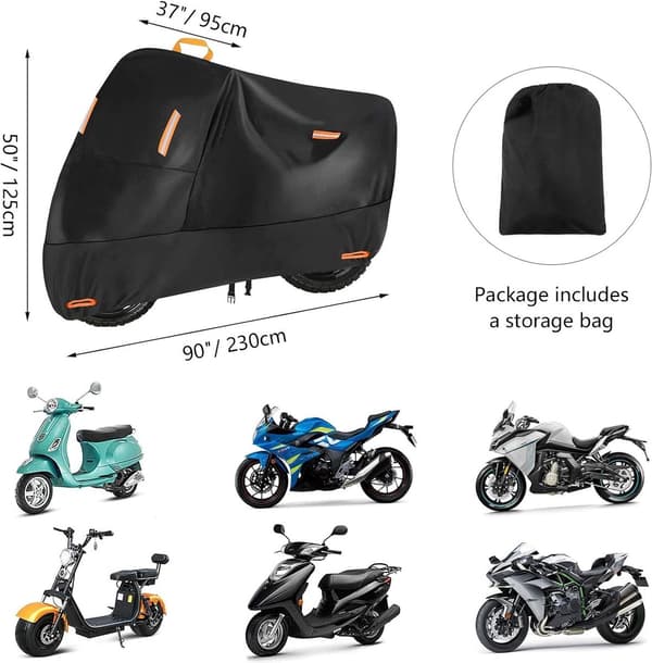 95*125*230 cm Motorcycle Cover - 210D, Waterproof, with 4 Reflective Strips & Lock Hole - Black