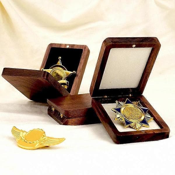 Wooden Medal Display Case for Awards, Badge Storage Organizer, Pin Display Stand