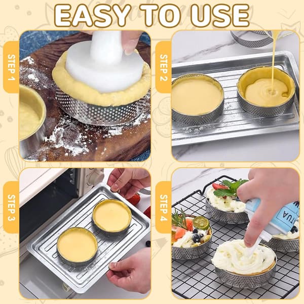 12 Mousse Ringe 6 cm - Rustfri stålforme med huller - Til dessertkage og minipizza - Perforerede bageforme til mousse og bagværk