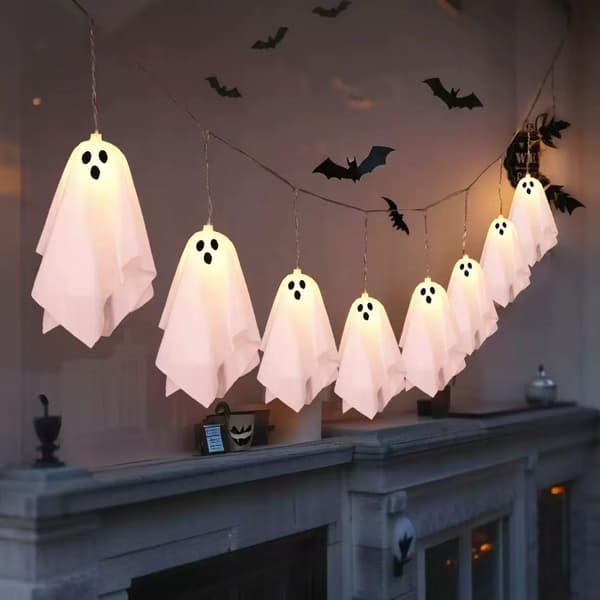 Halloween LED-lysslynge 3 meter 20 lys varmhvit med spøkelsespynt