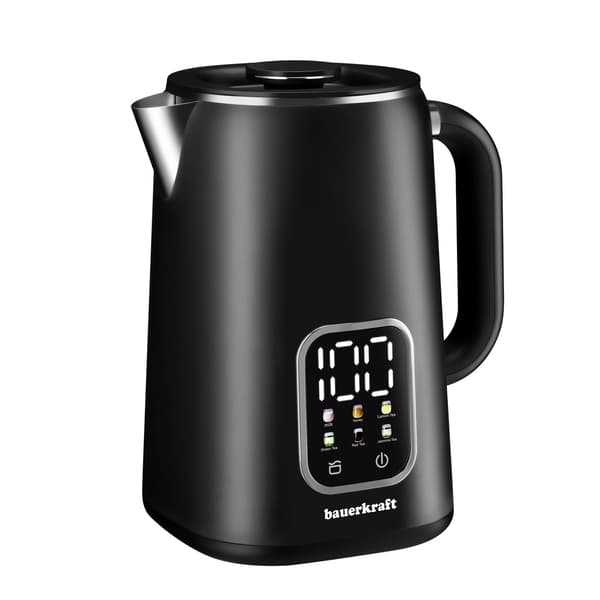 Trådløs vannkoker 1,7 l, smart temperaturkontroll, rustfritt stål, svart