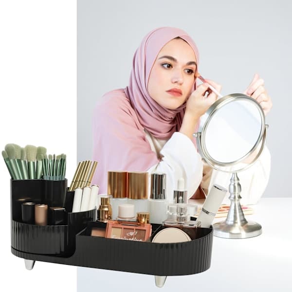 Makeup Organizer for Countertop, Rotating Makeup Organizer for Vanity, Large Capacity, Cosmetic Display Box with Makeup Brush Holder White White White