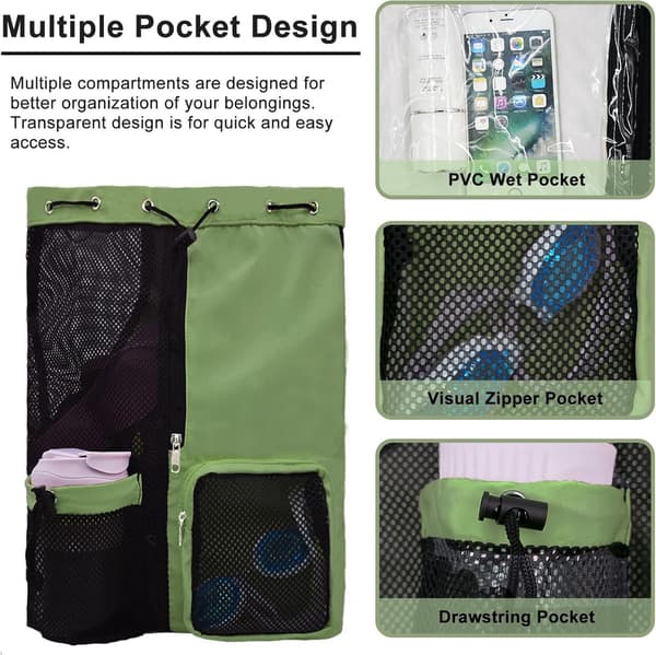 Swim Backpack with Drawstring and Wet-Dry Separation, Foldable Sports Gym Bag with Adjustable Straps, Green