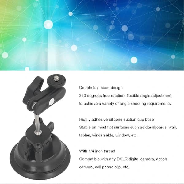 Suction Cup Camera Car Mount with Ball Head 1/4 Inch Thread Car Windshield Mount Holder for Action Camera Mobile Phone Holder