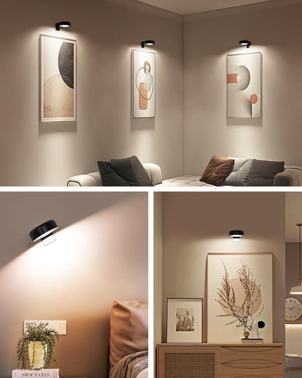 Bildebelysning Oppladbar Lampe med Fjernkontroll 3 Moduser Belysning Kunstutstilling for Ramme Maleri Dimbar Timer Trådløs