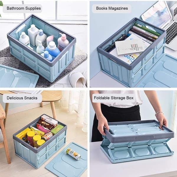 Storage Boxes Organizer - Stackable, Foldable Boxes with Lids - Storage Container Organizer_OF Blue S1 Blå S1