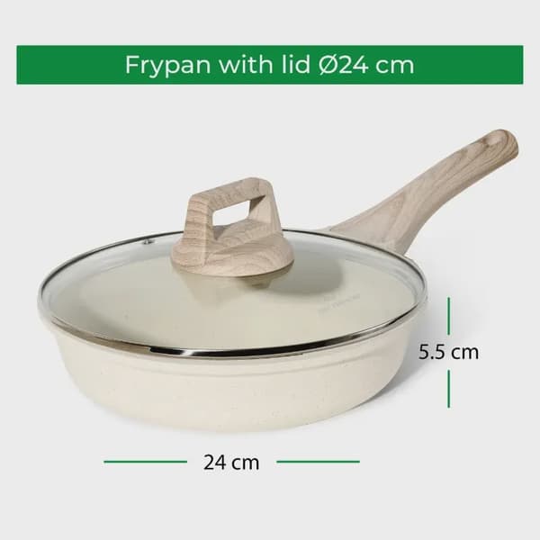 Granitt non-stick stekepanne, 24 cm med lokk, beige