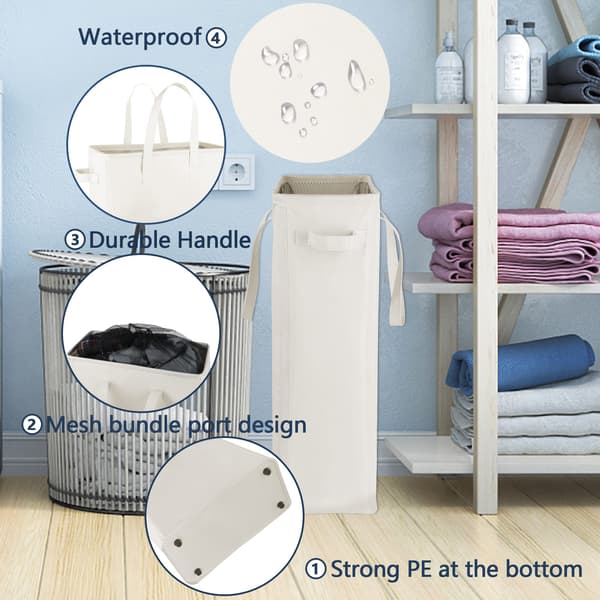 2-pack Slim Laundry Basket, Foldable Laundry Hamper, Slim Dirty Clothes Storage, Slim Foldable Laundry Bag, Space Saving Basket Beige Beige Beige