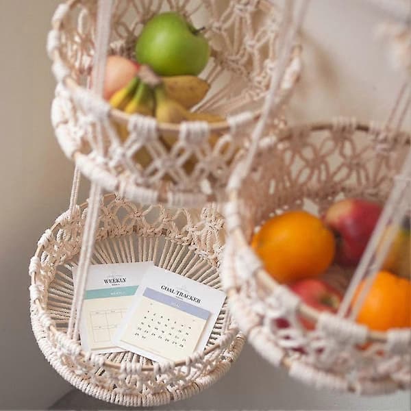 Hanging Baskets - Hanging Fruit Basket Hammock For Kitchen Or Decorative Boho Decor Hanging Plant H