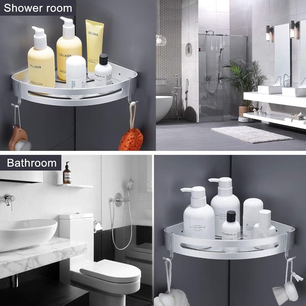 Corner shelf for shower and kitchen, shower rack, aluminum, matte