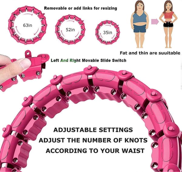 Weighted Smart Hula Hoop with Auto-Spinning, Slide Rail, Detachable Knots, Adjustable Size