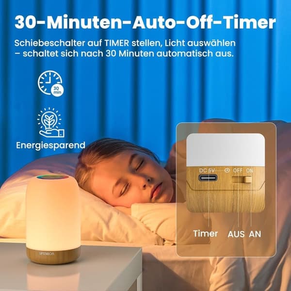 LED Table Lamp Touch Dimmable with 256 RGB Colors, Wireless Night Light with Timer and USB