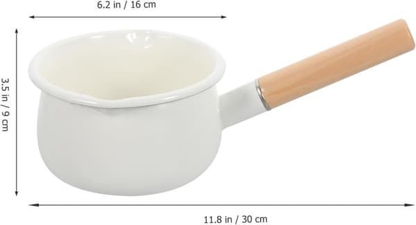 White Enamel Milk Pot 15 cm with Handle, Cooking Pot for Home Kitchen