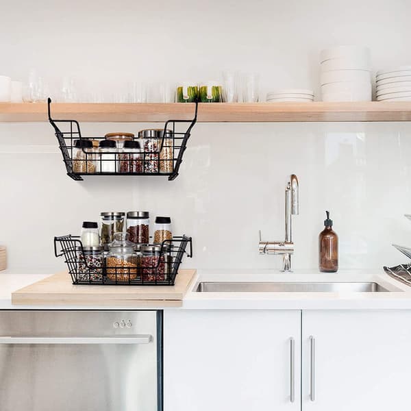 Multifunctional Storage Baskets Hanging Large Wrought Iron Cabinet Utensil Organization Fruit Basket