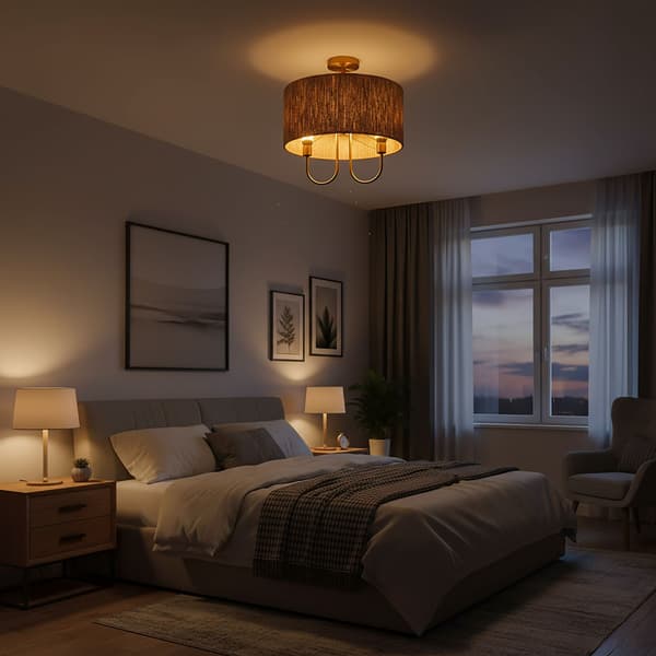 Loftlampe med 2 lyskilder, papirsnor og bronze-finish