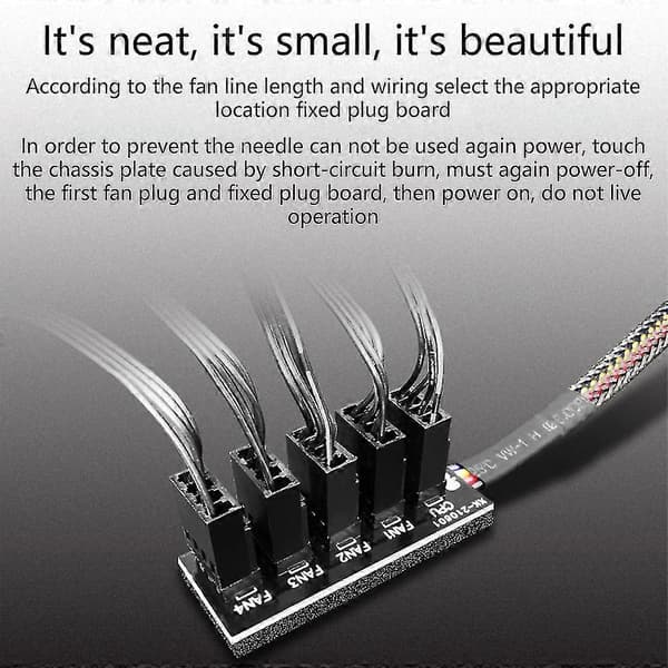 Chassis Fan Hub CPU Cooling 5 Ports 4-Pin PWM Controller Multiple Ports + Cable