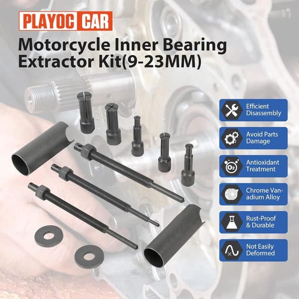 Motorcycle inner bearing puller, inner bearing removal tool kit, Cr-V steel, 5 open clamps (9-23 mm)